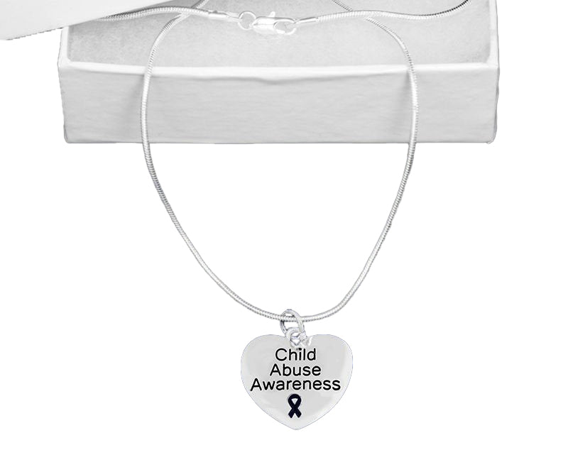 Child Abuse Awareness Dark Blue Ribbon Heart Charm Necklaces The Awareness Company