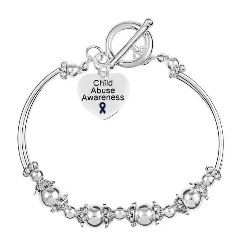 Child Abuse Awareness Heart Charm Partial Beaded Bracelet The Awareness Company