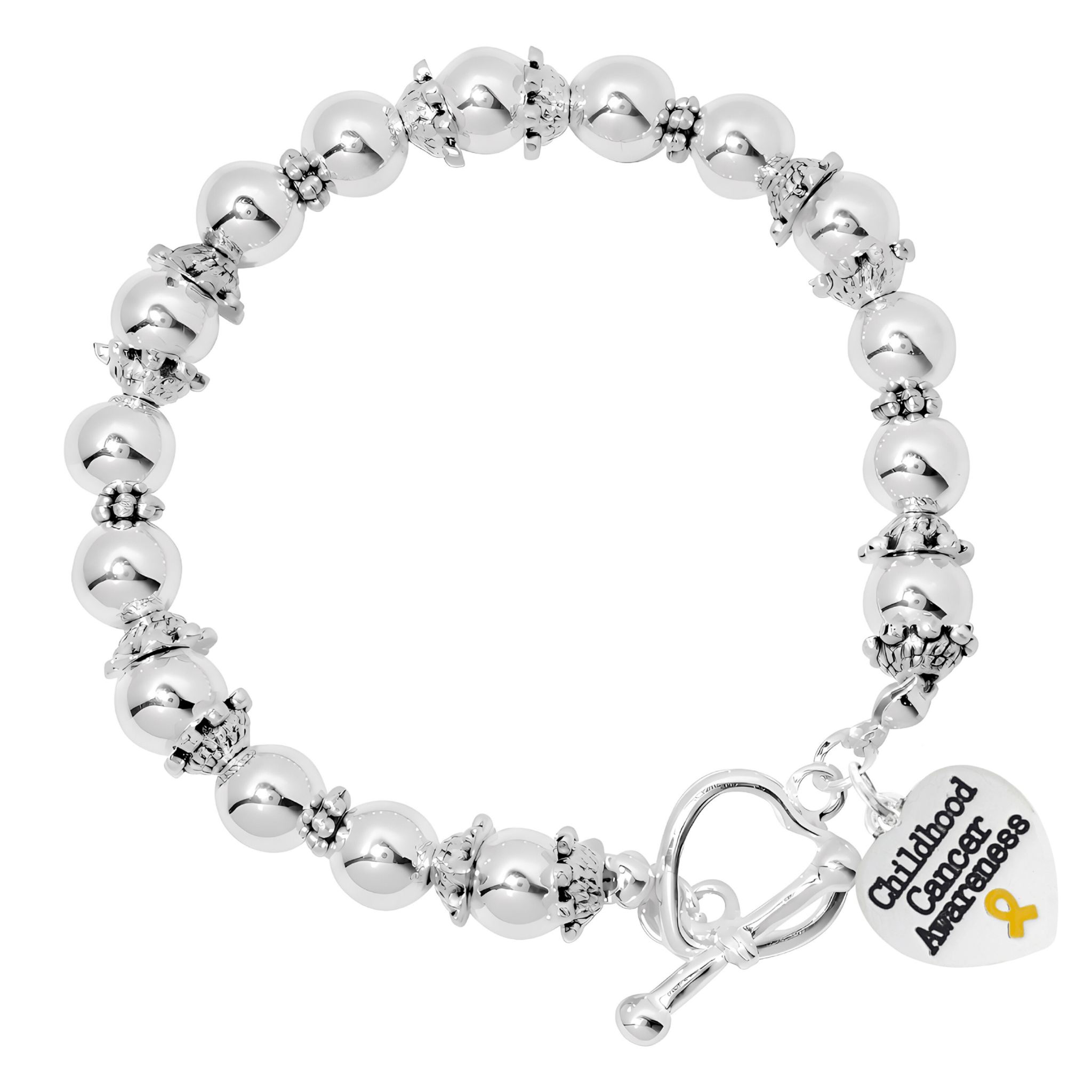 Childhood Cancer Heart Awareness Charm Silver Beaded Bracelets The Awareness Company