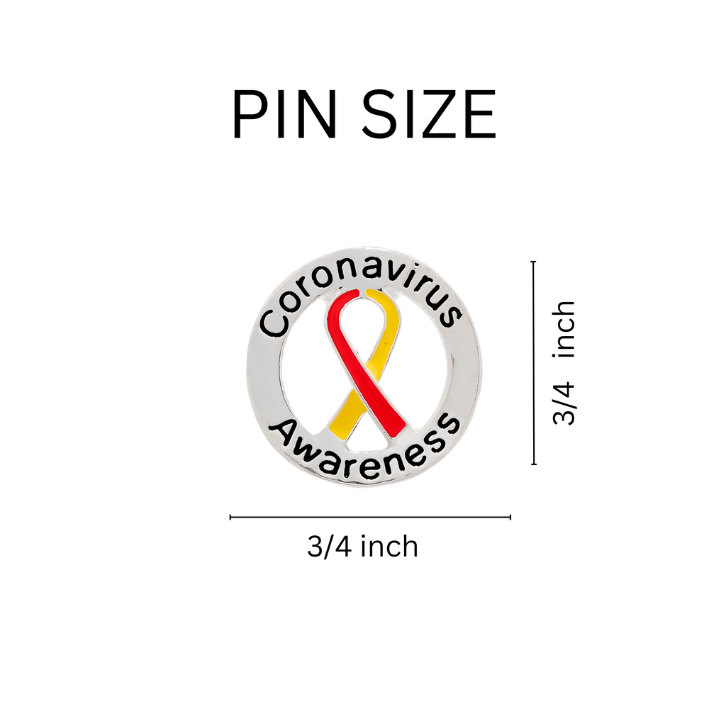 Circle Coronavirus Disease (COVID-19) Red & Yellow Ribbon Pins The Awareness Company