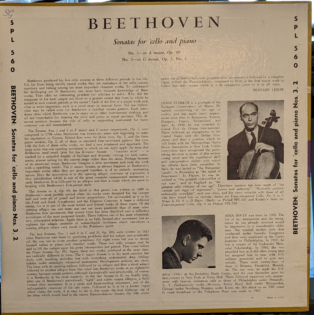 Ludwig van Beethoven - Sonatas For 'Cello and Piano | Excellent (EX) Near Mint (NM) Love Vinyl Records