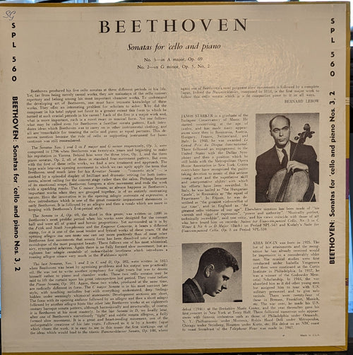Ludwig van Beethoven - Sonatas For 'Cello and Piano | Excellent (EX) Near Mint (NM) Love Vinyl Records