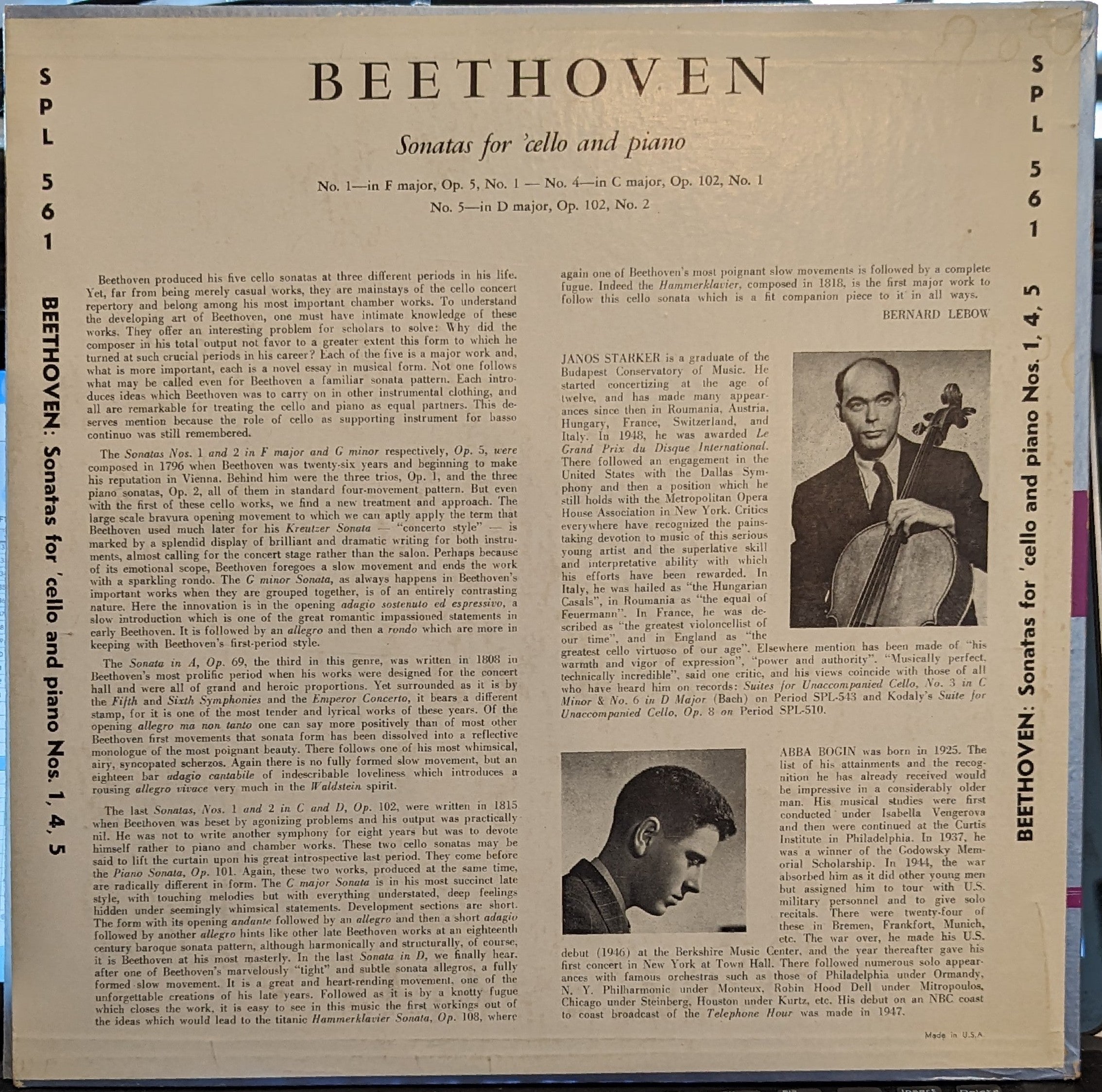 Ludwig van Beethoven - Cello Sonatas Volume 1 | Excellent (EX) Near Mint (NM) Love Vinyl Records