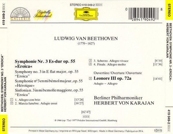 Ludwig van Beethoven - Symphony No. 3 “Eroica” / Overture: “Leonore III” (CD) | Excellent+ (EX+) Love Vinyl Records
