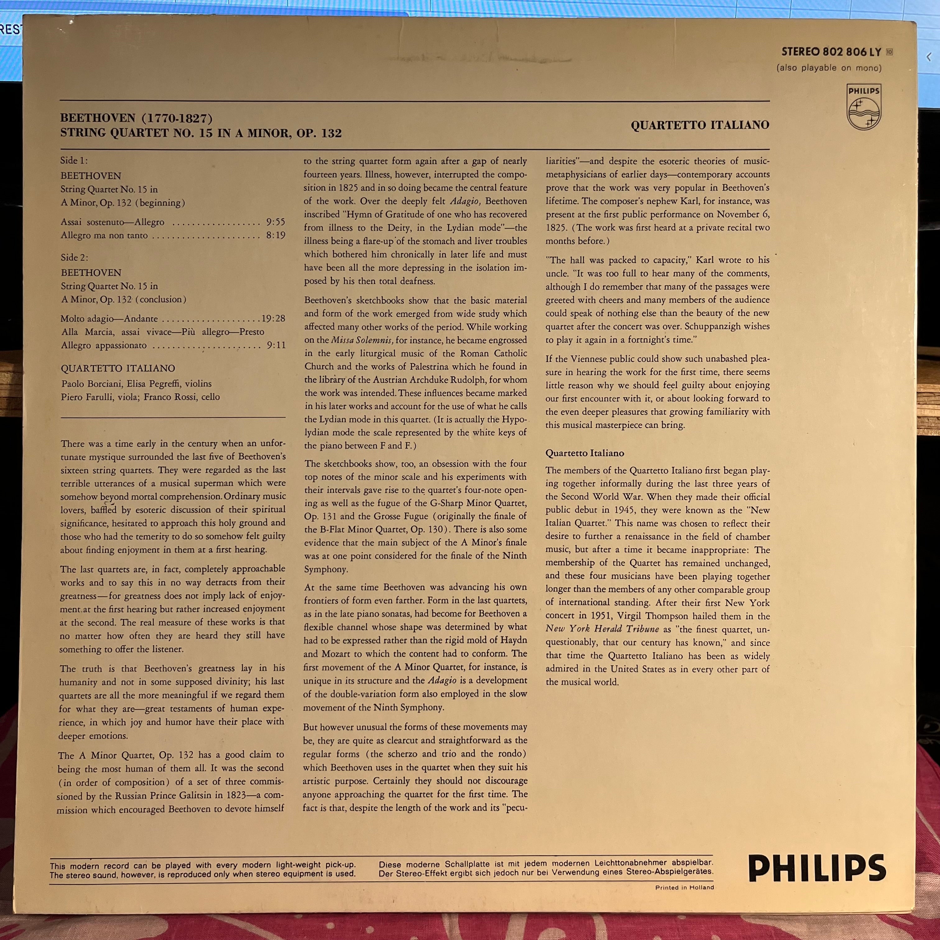 Ludwig van Beethoven - String Quartet In A Minor, Op. 132 *NETHERLANDS* | Excellent (EX) Near Mint (NM) Love Vinyl Records