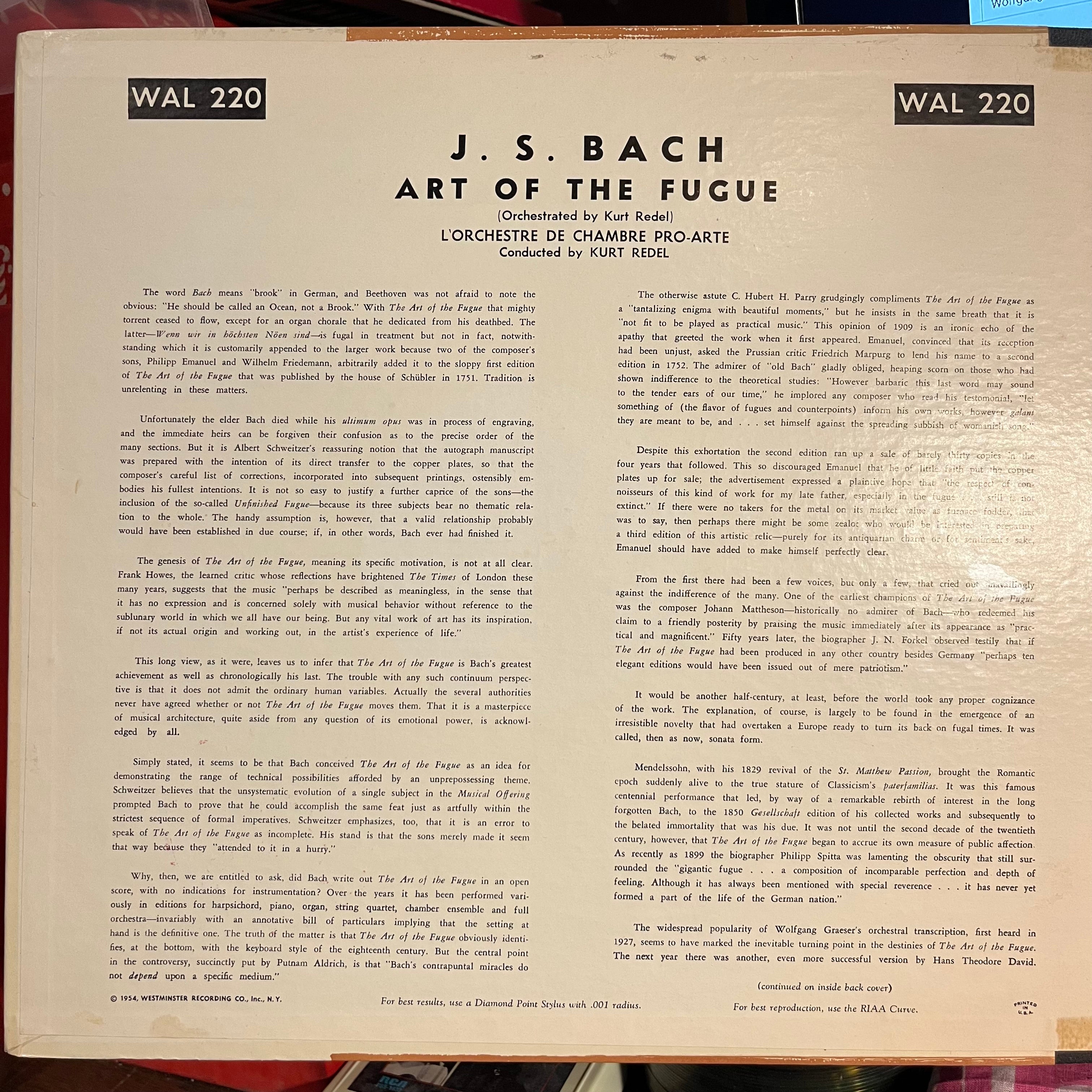 Johann Sebastian Bach - The Art Of The Fugue | Excellent (EX) Near Mint (NM) Love Vinyl Records