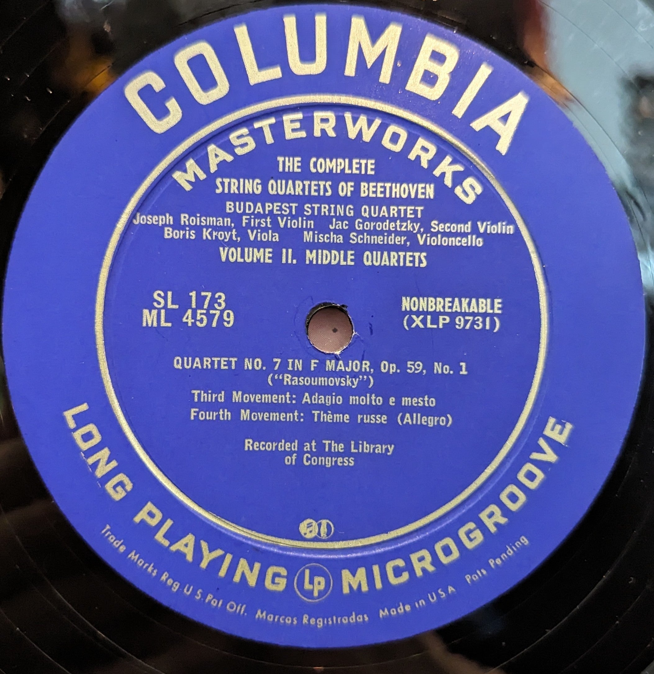 Ludwig van Beethoven - Quartet No. 7 in F Major, Op. 59, No. 1 | Excellent (EX) Near Mint (NM) Love Vinyl Records
