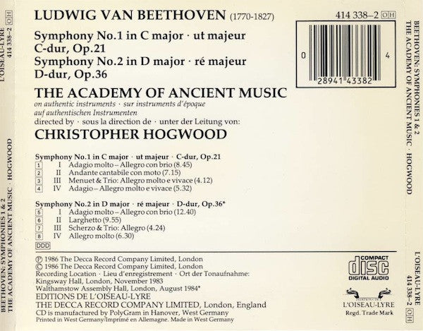 Ludwig Van Beethoven - Symphonies 1 & 2 (CD) | Near Mint (NM) Near Mint (NM) Love Vinyl Records