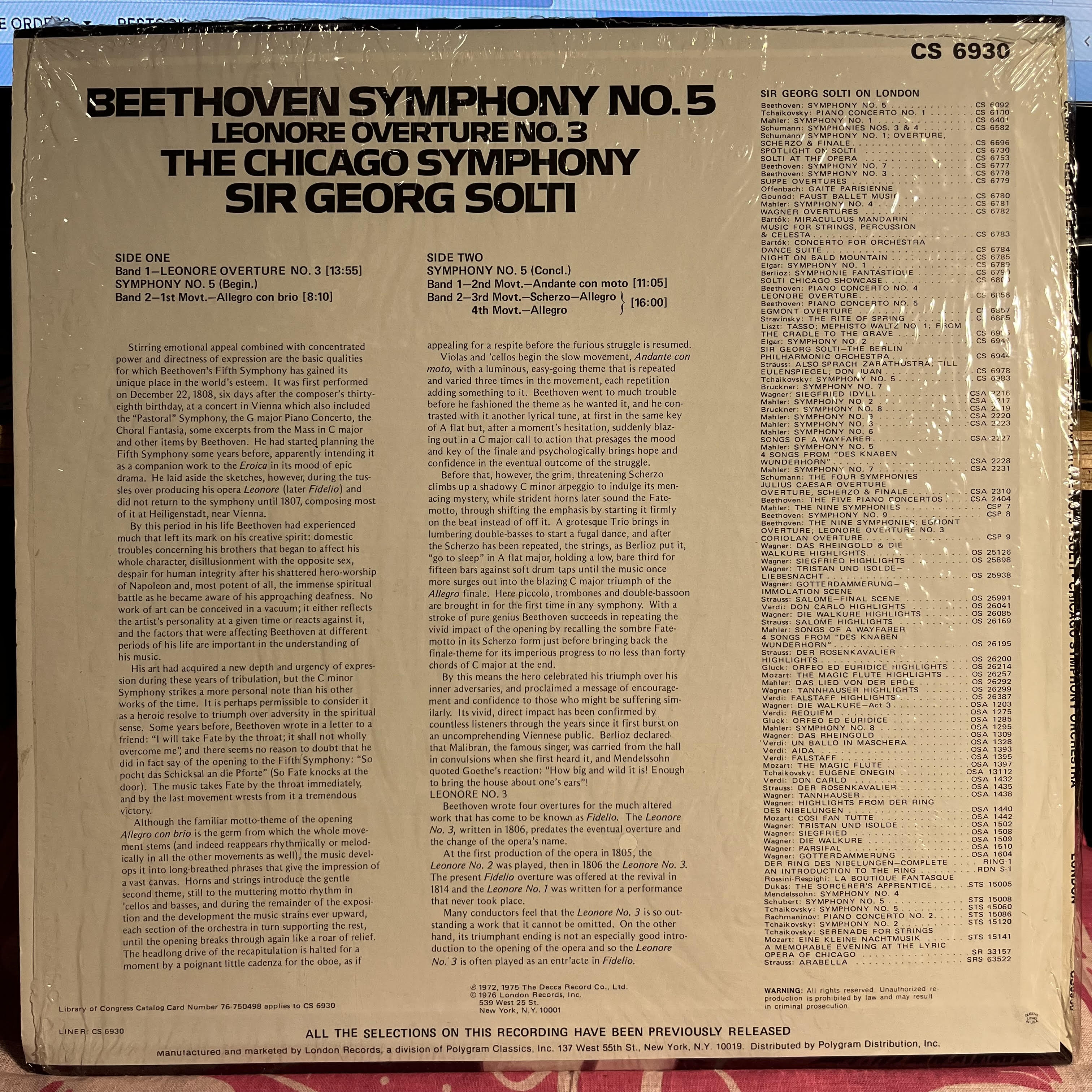 Ludwig van Beethoven - Symphony No. 5 / Leonore Overture No. 3 *SHRINK/IMPORT STICKER* | Near Mint (NM) Near Mint (NM) Love Vinyl Records