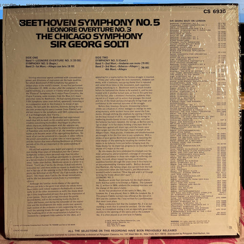 Ludwig van Beethoven - Symphony No. 5 / Leonore Overture No. 3 *SHRINK/IMPORT STICKER* | Near Mint (NM) Near Mint (NM) Love Vinyl Records