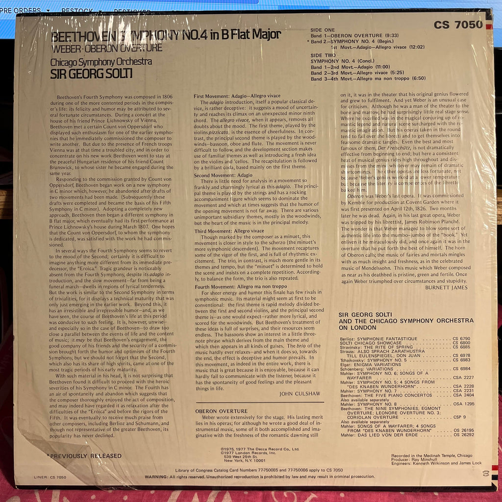 Ludwig Van Beethoven - Symphony No. 4 In B Flat Major · Oberon Overture *SHRINK* | Near Mint (NM) Near Mint (NM) Love Vinyl Records