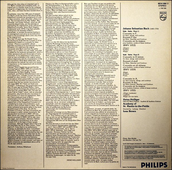 Johann Sebastian Bach - 3 Oboe Concertos / 3 Oboenkonzerte (BWV 1053, 1055, 1059) | Near Mint (NM) Near Mint (NM) Love Vinyl Records