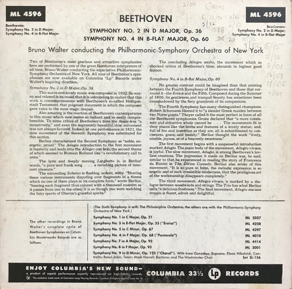 Ludwig van Beethoven - Symphonies No 2 In D Major, Op. 36 And No 4 In B-Flat Major, Op. 60 | Near Mint (NM) Excellent (EX) Love Vinyl Records