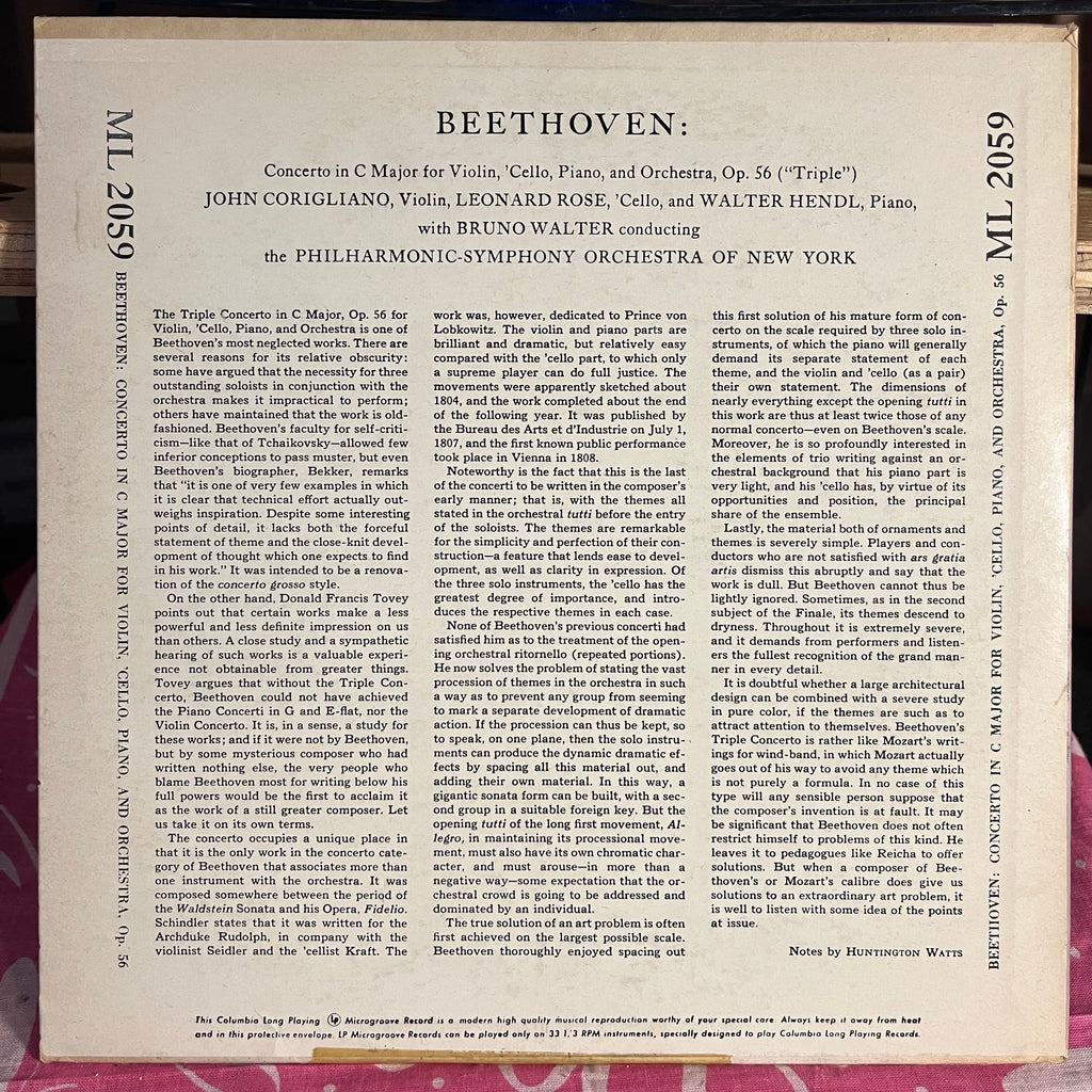 Ludwig van Beethoven - Concerto In C Major For Violin, 'Cello, Piano, And Orchestra, Op. 56 ("Triple") 10" | Near Mint (NM) Excellent (EX) Love Vinyl Records