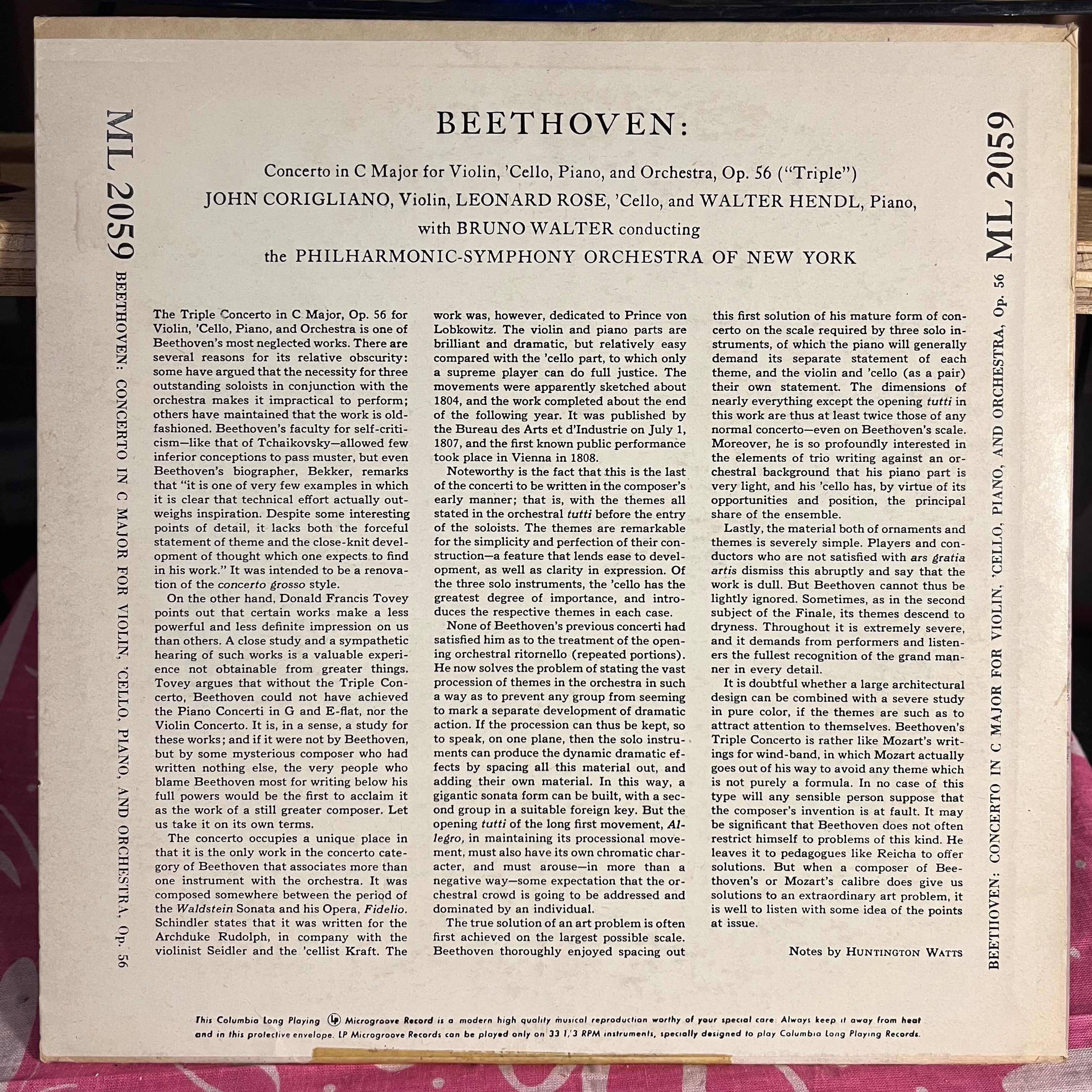 Ludwig van Beethoven - Concerto In C Major For Violin, 'Cello, Piano, And Orchestra, Op. 56 ("Triple") 10" | Near Mint (NM) Excellent (EX) Love Vinyl Records