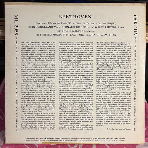 Ludwig van Beethoven - Concerto In C Major For Violin, 'Cello, Piano, And Orchestra, Op. 56 ("Triple") 10" | Near Mint (NM) Excellent (EX) Love Vinyl Records