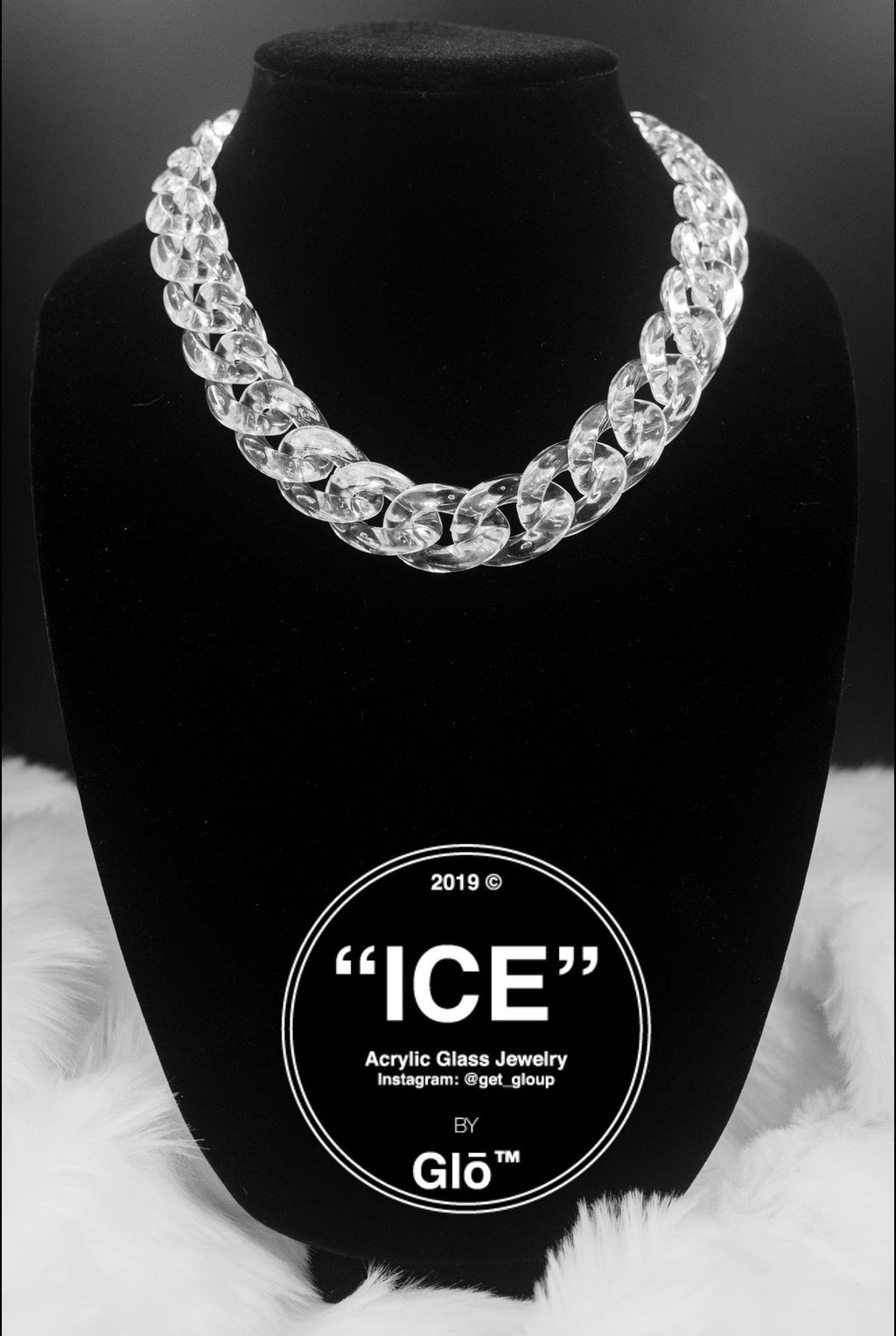 Clear Large Cuban Link Choker Acrylic glass Chain. Necklace plushtrap