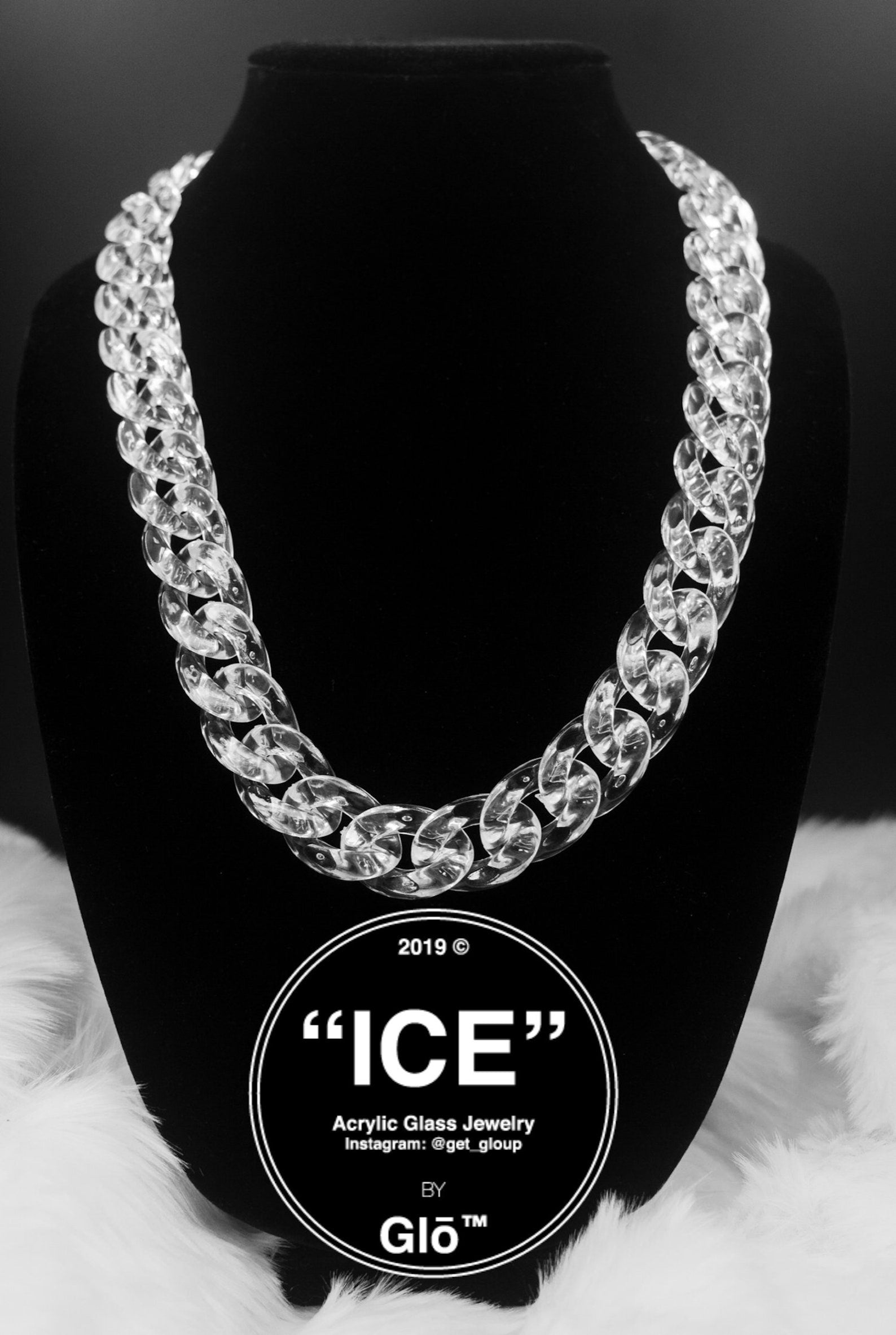 Clear Large Cuban Link Necklace. Acrylic glass Chain. plushtrap