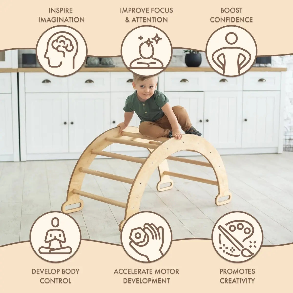 Climbing Arch & Rocker Balance - Montessori Climbers for Kids 1-7 y.o. – Beige Goodevas B2B