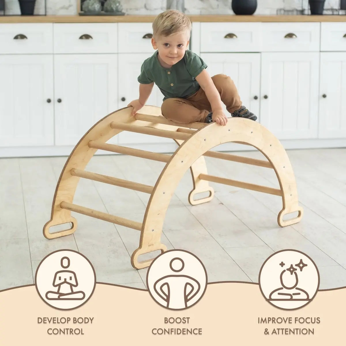 Climbing Arch & Rocker Balance - Montessori Climbers for Kids 1-7 y.o. – Beige Goodevas B2B