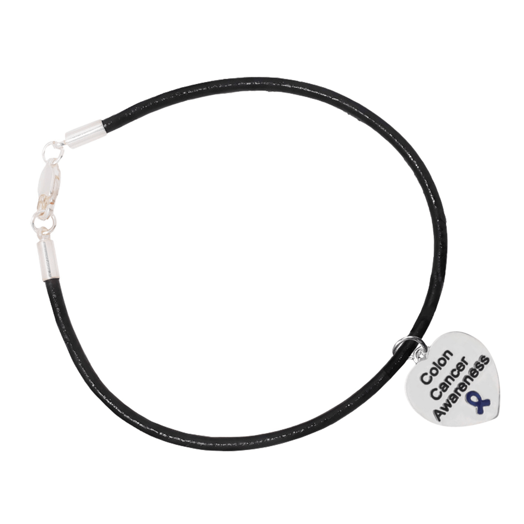 Colon Cancer Awareness Heart Charm Leather Cord Bracelets The Awareness Company