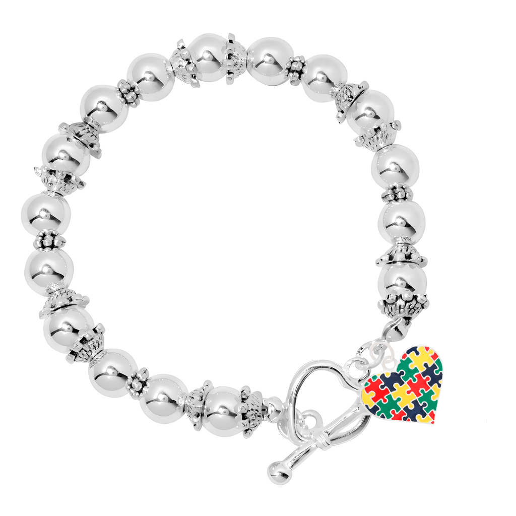 Colored Heart Puzzle Piece Autism Beaded Charm Bracelets The Awareness Company