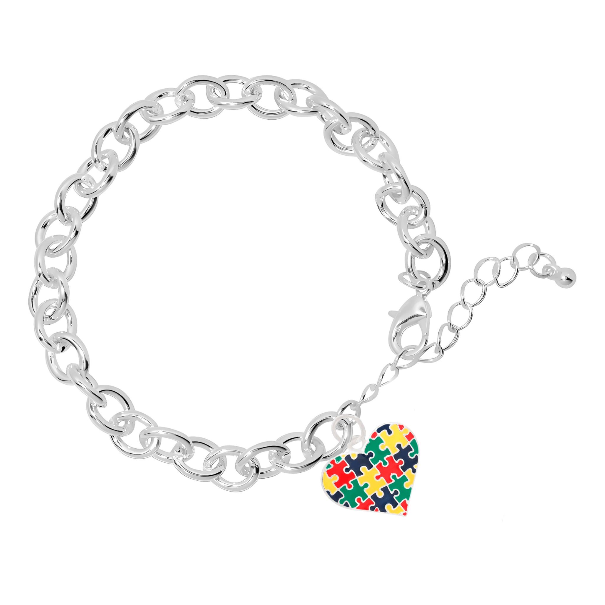 Colored Heart Puzzle Piece Autism Chunky Charm Bracelets The Awareness Company
