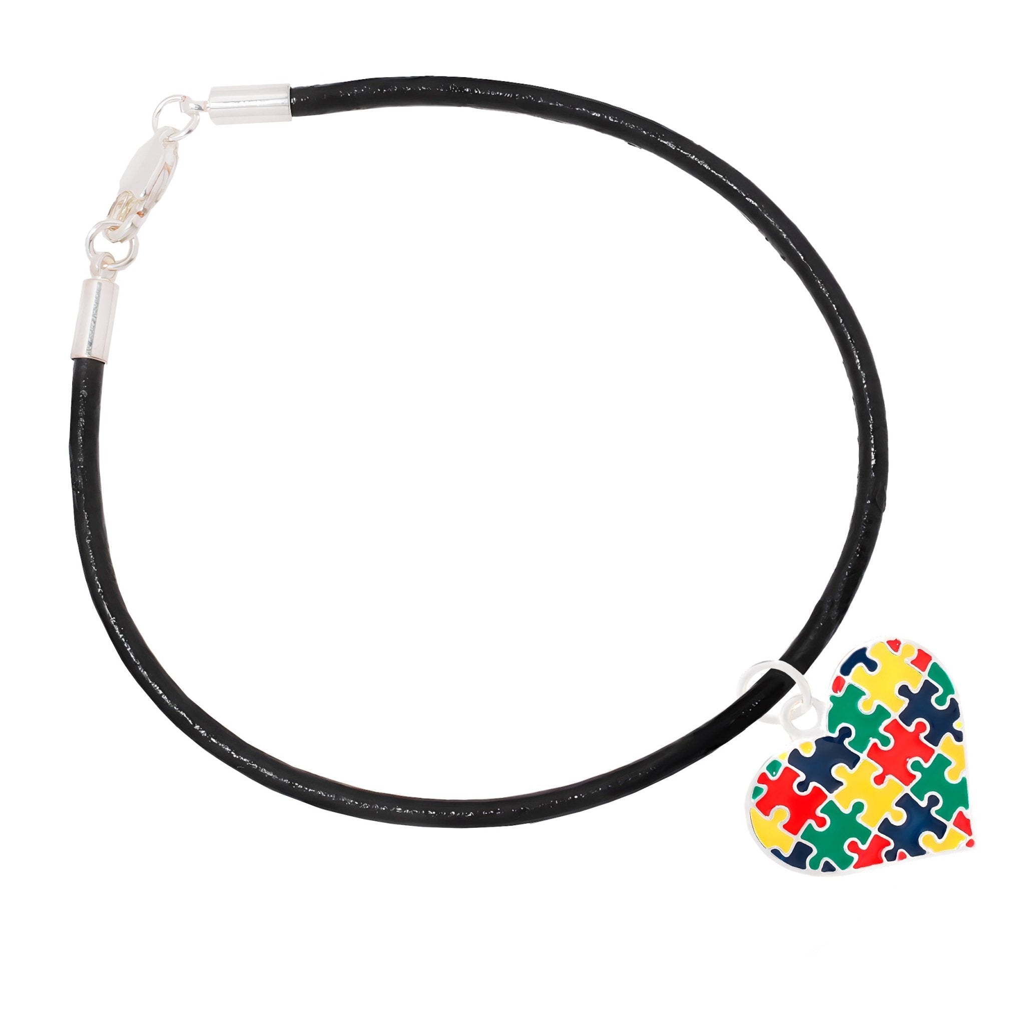 Colored Heart Puzzle Piece Autism Leather Cord Bracelets The Awareness Company