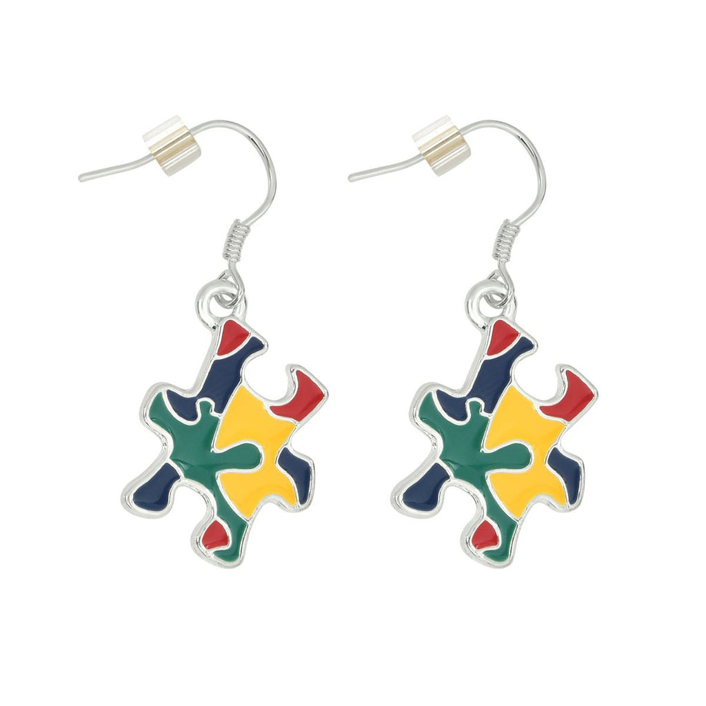 Colored Puzzle Piece Autism Awareness Hanging Earrings The Awareness Company
