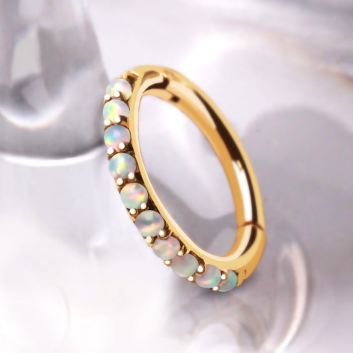 14Kt Yellow Gold Multi-Synthetic Opal Clicker Ring Fashion Hut Jewelry