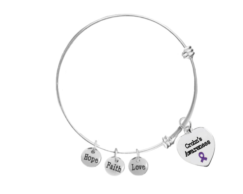 Crohn's Disease Awareness Heart Charm Retractable Bracelets The Awareness Company