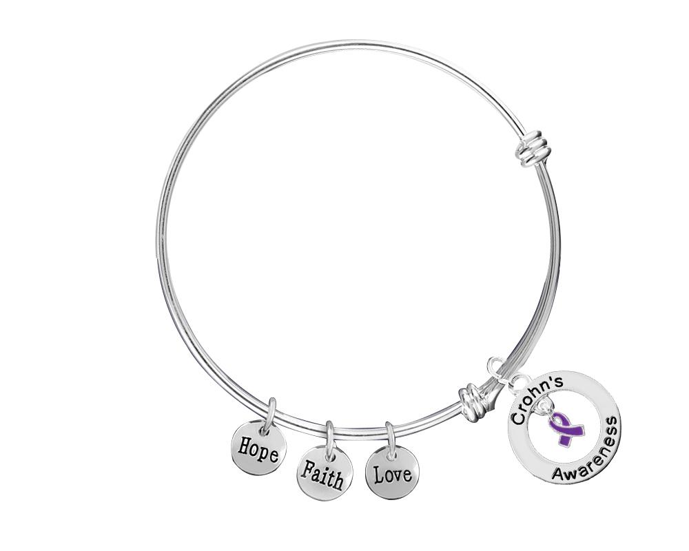 Crohn's Disease Awareness Purple Ribbon Retractable Charm Bracelets The Awareness Company
