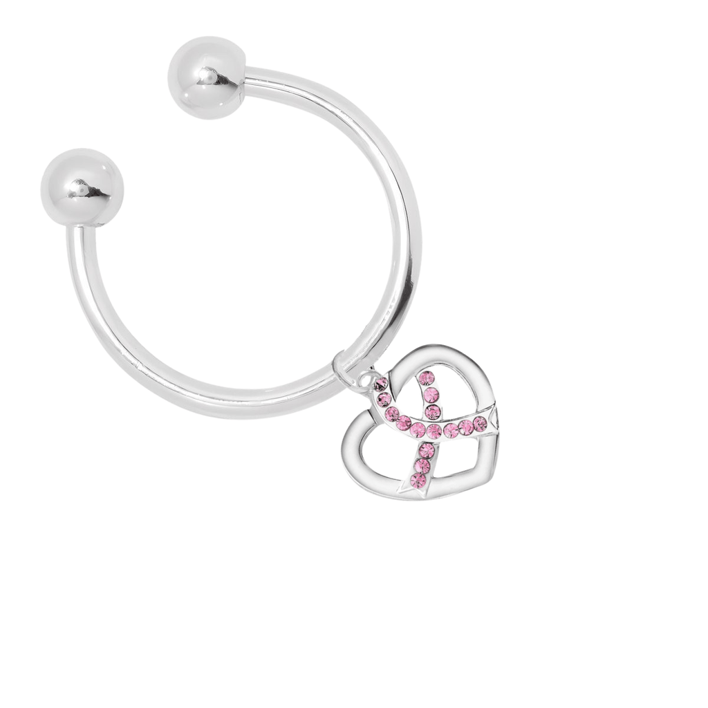 Crystal Pink Ribbon Silver Heart Keychains The Awareness Company