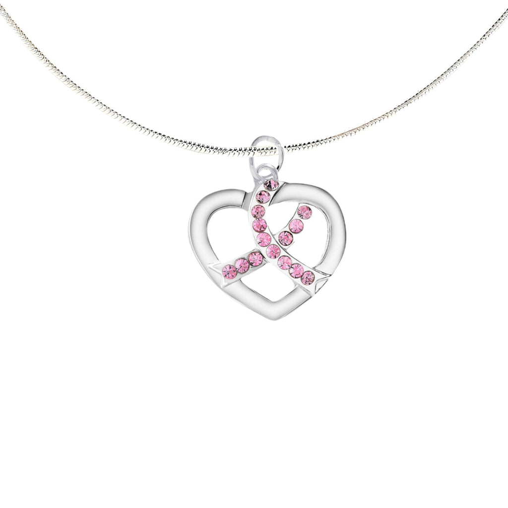 Crystal Pink Ribbon Silver Heart Necklaces The Awareness Company