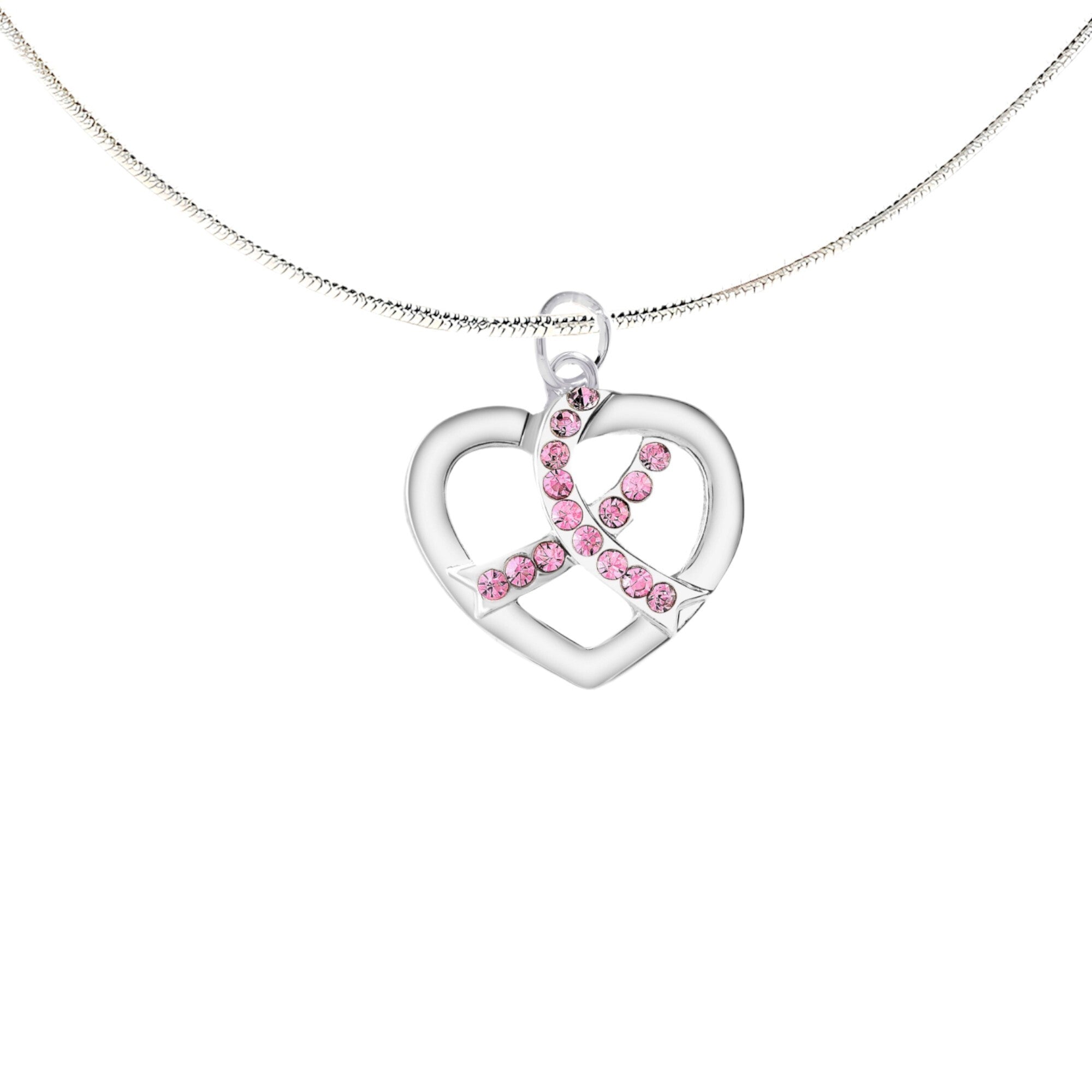Crystal Pink Ribbon Silver Heart Necklaces The Awareness Company