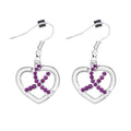 Crystal Purple Ribbon Heart Hanging Earrings The Awareness Company