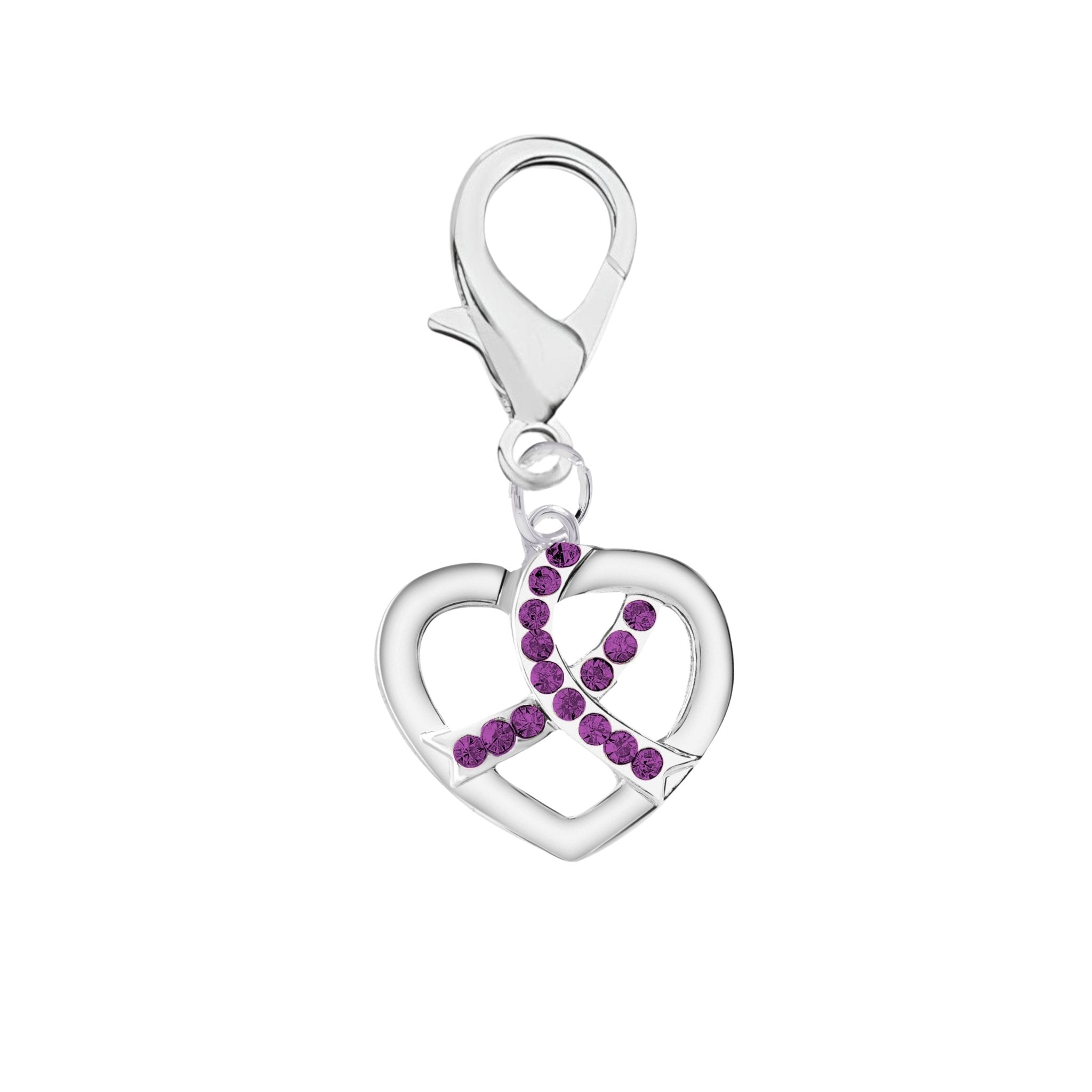 Crystal Purple Ribbon Silver Heart Hanging Charms The Awareness Company