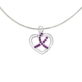 Crystal Purple Ribbon Silver Heart Necklaces The Awareness Company