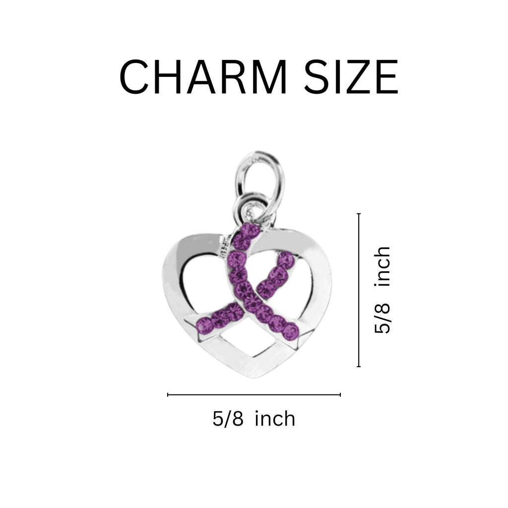 Crystal Purple Ribbon Silver Heart Necklaces The Awareness Company