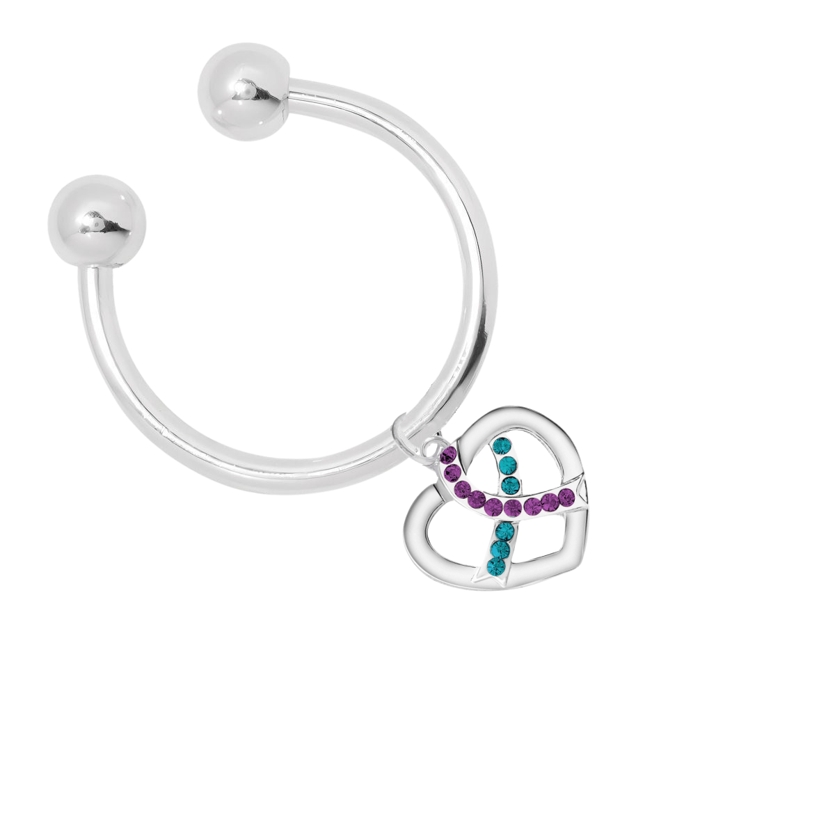 Crystal Teal & Purple Ribbon Silver Heart Key Chains The Awareness Company