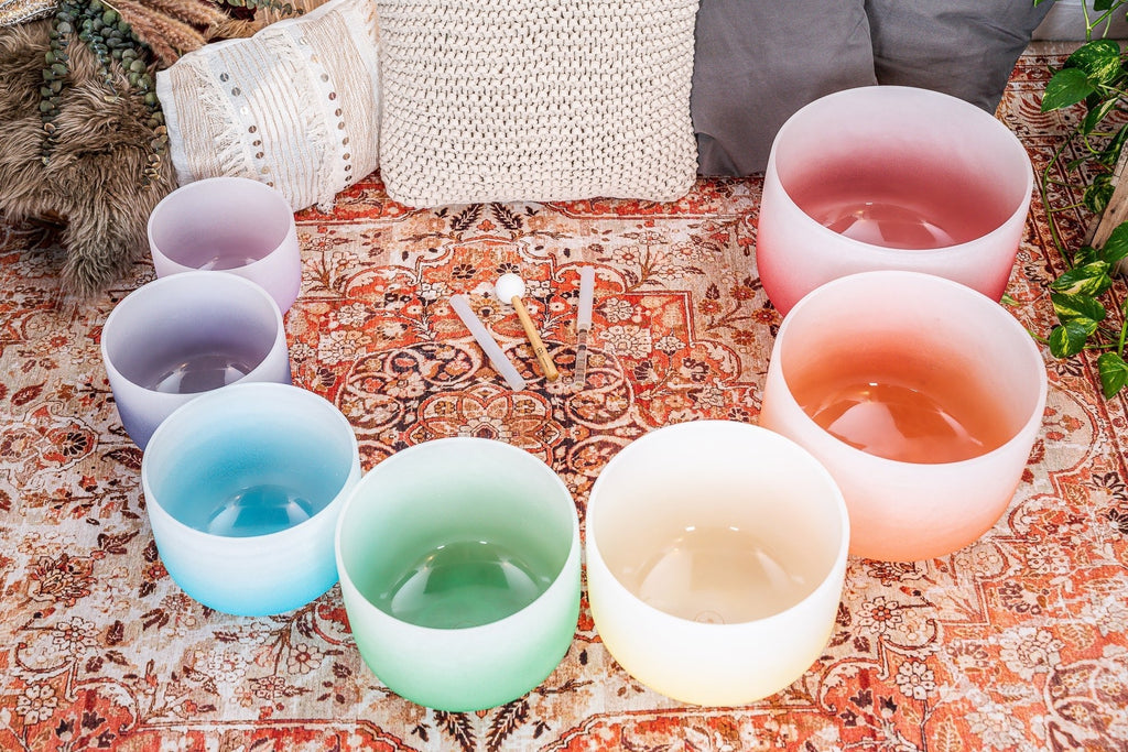 7 Chakra Color Quartz Crystal Singing Bowls Set (8"-14") Sound Healing LAB
