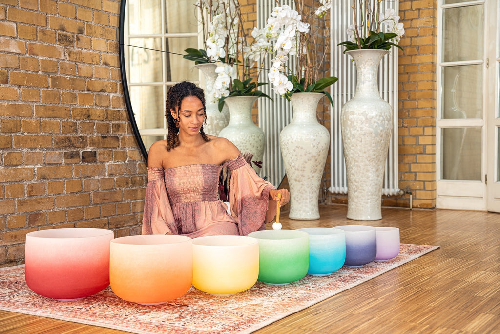 7 Chakra Color Quartz Crystal Singing Bowls Set (8"-14") Sound Healing LAB