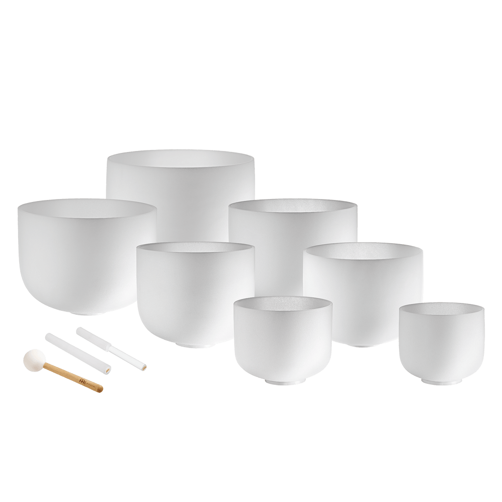 432 Hz Crystal Singing Bowl Chakra Set - 7 Pure White Quartz Bowls (8"–14") Sound Healing LAB
