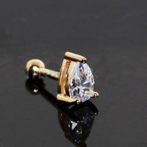 14Kt Yellow Gold Prong Set Teardrop Cartilage Earring Fashion Hut Jewelry