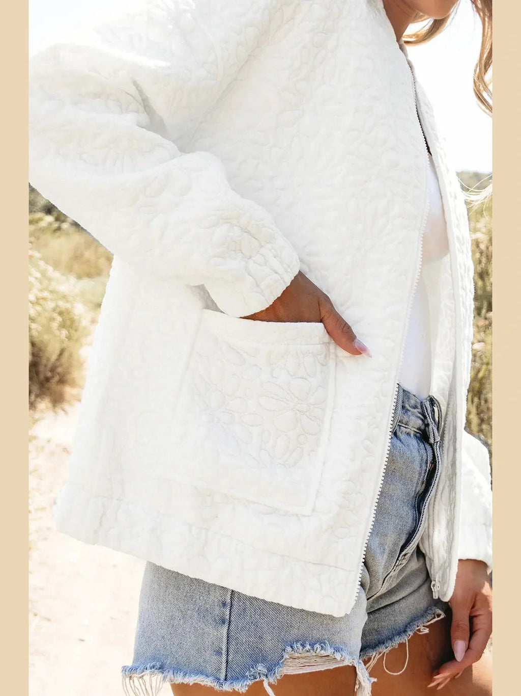 Baseball Collar Floral Quilted Jacket NicholesGifts