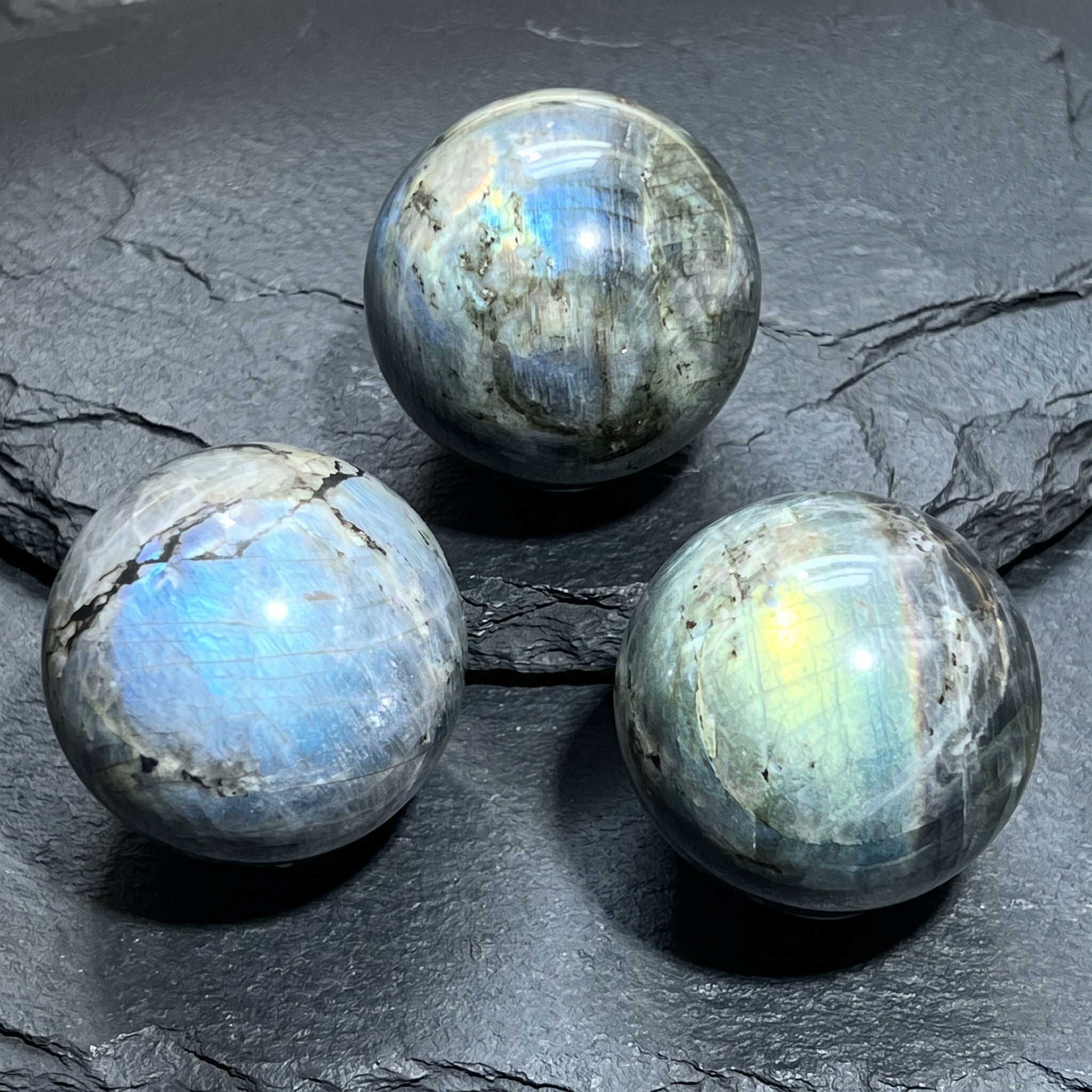 Flashy Labradorite Spheres (50-60mm)  Carving Amazing Crystals