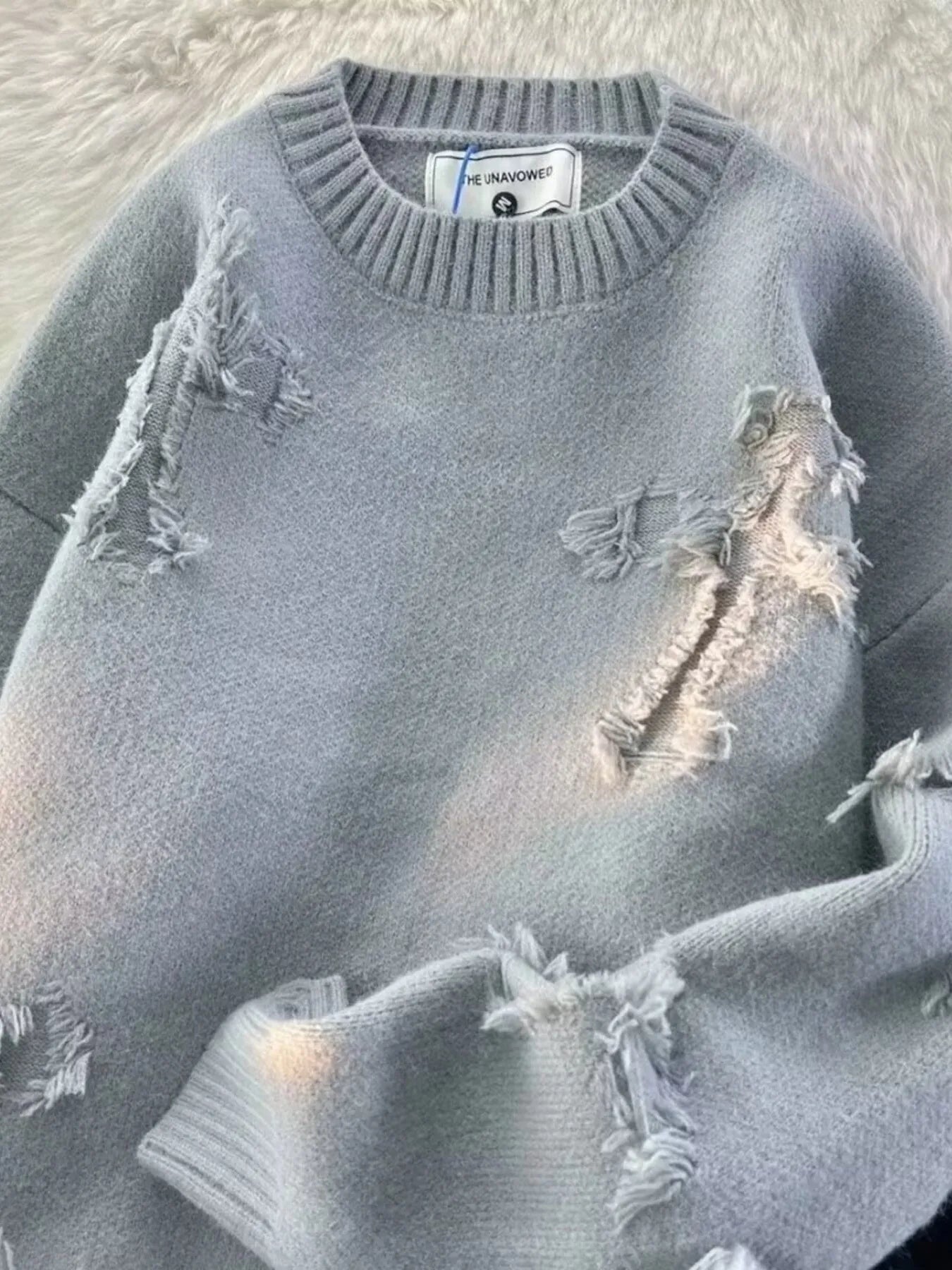 Men's Plus Size Distressed Knit Pullover Sweater NicholesGifts