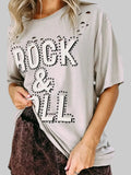 Women ROCK & ROLL Round Neck Dropped Shoulder Short Sleeve T-Shirt NicholesGifts
