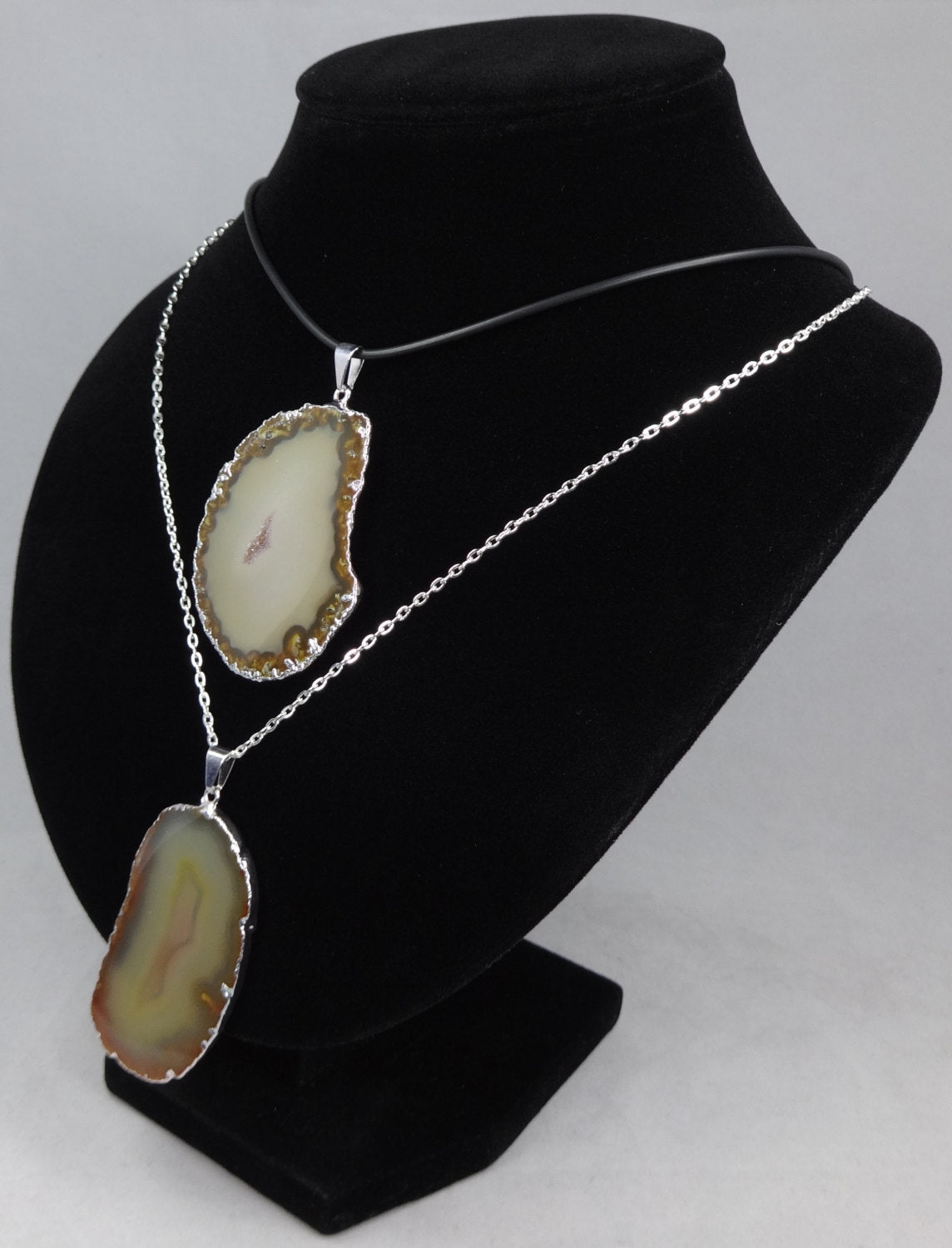 Brown Agate Slice Pendant (Silver Plated Edges) Polished Geode Jewelry Amazing Crystals