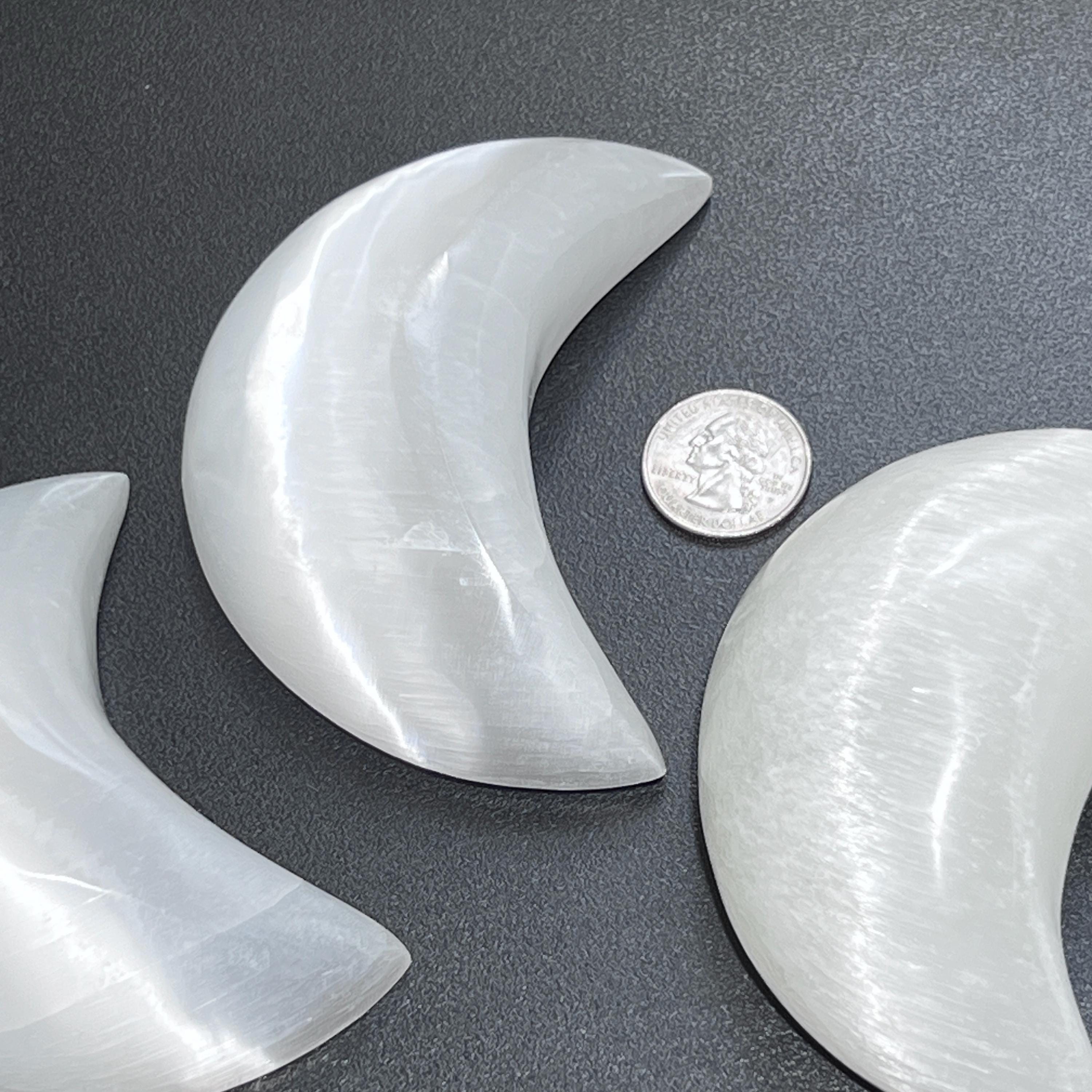 Selenite Crystal Puffy Crescent Moon Carving Gemstone Home Decor Supply Amazing Crystals